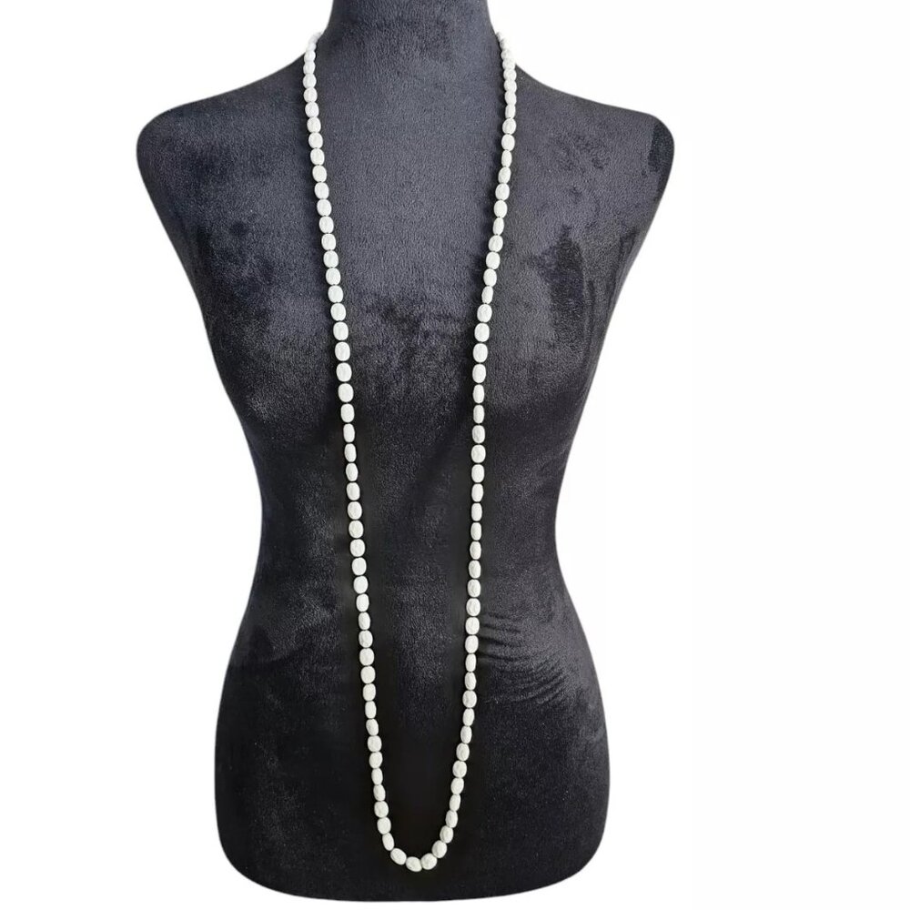 Vintage Sarah Coventry Long White Textured Bead Necklace